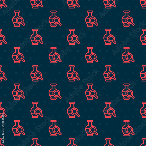 Red line Ancient amphorae icon isolated seamless pattern on black background. Vector