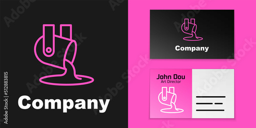 Pink line Molten gold being poured icon isolated on black background. Molten metal poured from ladle. Logo design template element. Vector