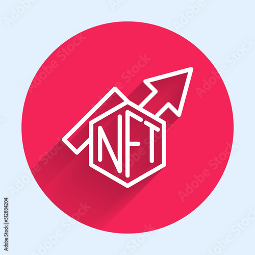 White line NFT growth bar chart icon isolated with long shadow background. Non fungible token. Digital crypto art concept. Red circle button. Vector