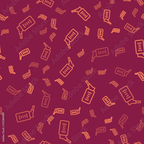 Brown line Automatic drinker for small pets icon isolated seamless pattern on red background. Vector