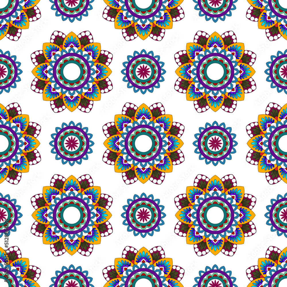 Ikat mandala ethnic seamless pattern design. Aztec fabric carpet mandala ornaments textile decorations wallpaper. Tribal boho native turkey traditional embroidery vector background 