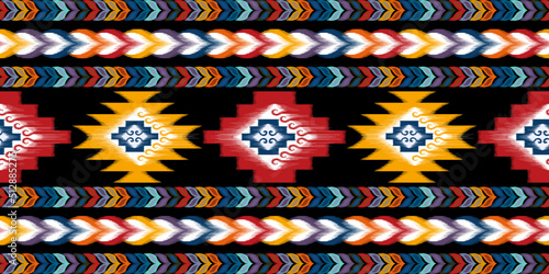 Ikat mandala ethnic seamless pattern design. Aztec fabric carpet mandala ornaments textile decorations wallpaper. Tribal boho native turkey traditional embroidery vector background 
