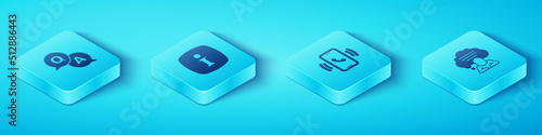 Set Isometric Question and Answer, Information, Speech bubble chat and Telephone 24 hours support icon. Vector