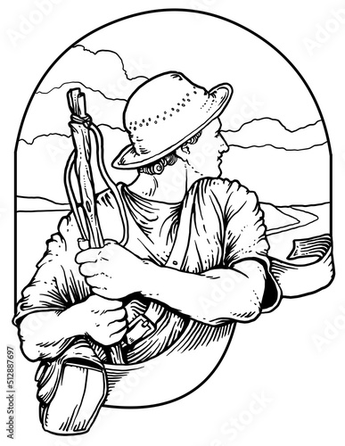 Illustration of a pilgrim looking the path walked