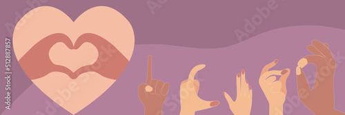 Diverse young people hands on isolated background. Teenager hand group with raised arm for celebration or friend community concept. Flat cartoon illustration of men and women arms.