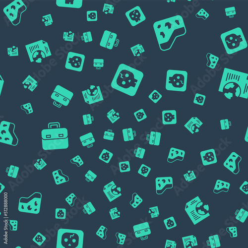 Set Archeology, Ground, Briefcase and Earth globe with document on seamless pattern. Vector