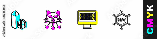 Set NFT Digital crypto art, Binary code and blockchain technology icon. Vector