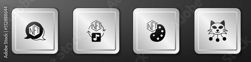 Set NFT Digital crypto art, and icon. Silver square button. Vector