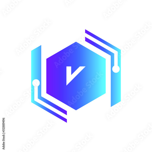 Creative Letter V logo design with point or dot symbol
