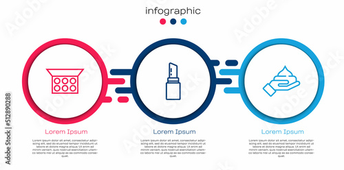 Set line Makeup powder with mirror, Lipstick and Cream lotion cosmetic tube. Business infographic template. Vector