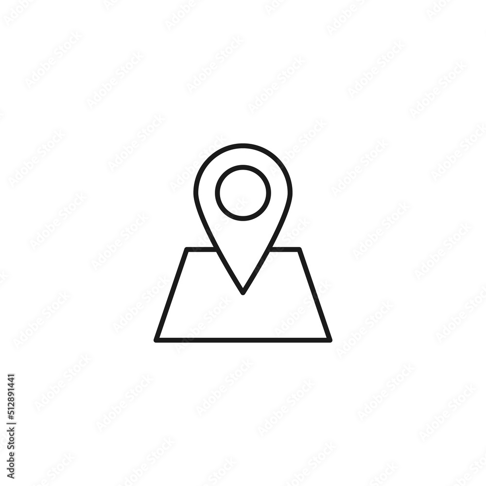 Travel, tourism, holiday, vacation sign. Minimalistic vector symbol drawn with black thin line. Editable stroke. Vector line icon of geo sign pinned on map Travel, tourism, holiday, vacation sign. Minimalistic vector symbol drawn with black thin line. Editable stroke. Vector line icon of geo sign pinned on map