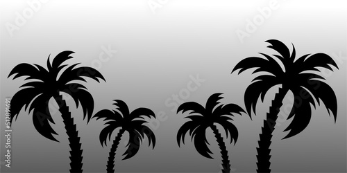  Cartoon flat panoramic landscape  sunset with the palms on black background. Vector illustration1.eps