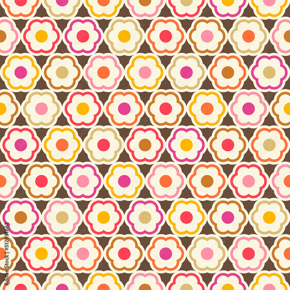 Retro geometric flower seamless pattern background.