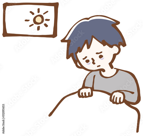 思い詰めて眠れない男性 シンプルイラスト