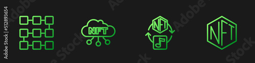 Set line NFT Digital crypto art, blockchain technology, cloud and . Gradient color icons. Vector