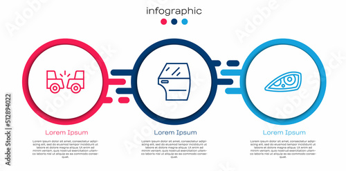 Set line Car accident, door and headlight. Business infographic template. Vector