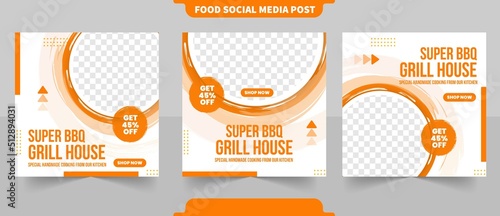 bbq grill food menu or restaurant promotion menu for social media square post with editable photo templates