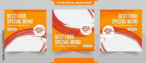 Culinary food menu or restaurant promotion menu for social media carousel square post with editable photo templates