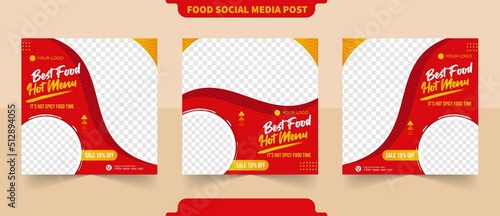 Delicious food menu or restaurant content menu for social media post square flyer with editable photo template