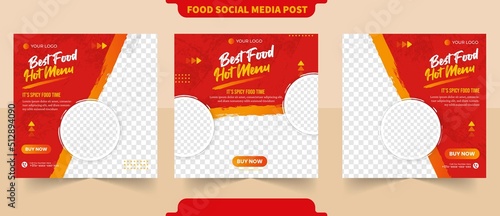 Hot tasty food menu or restaurant content menu for social media post square flyer with editable photo template