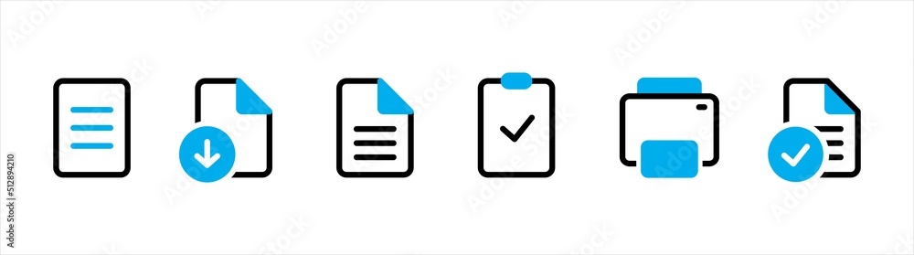 Document icon. Paper document signs. Download and Print document symbol. Task clipboard, vector illustration Document icon. Paper document signs. Download and Print document symbol. Task clipboard, vector illustration