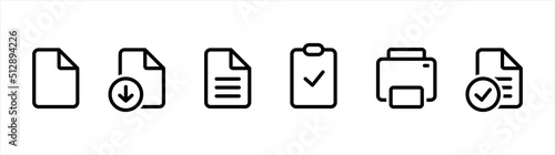 Document icon. Paper document signs. Download and Print document symbol. Task clipboard, vector illustration