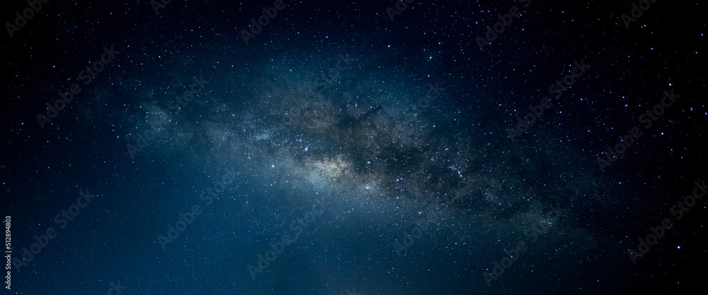 Milky way on black blue night. Tranquility concept.