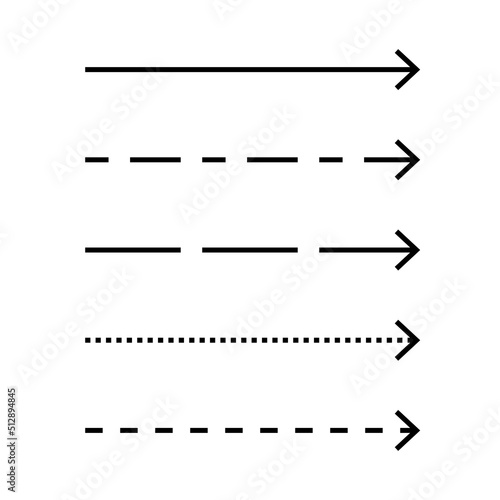 Conjunto de flechas rectas horizontales, línea continua de diferentes estilos