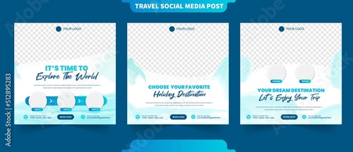 Explore holiday travel concept for post and social media collection banner traveling agency promotion template