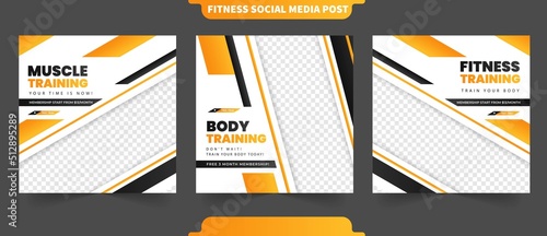 fitness muscle and gym training concept social media post collection with photo template