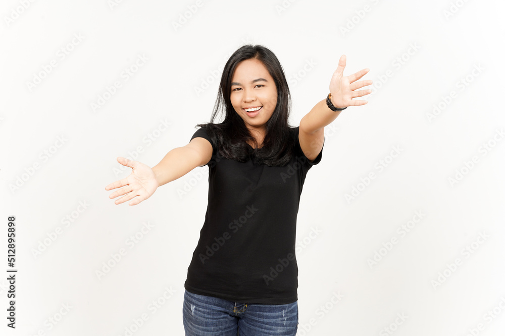 Offering hug of Beautiful Asian Woman Isolated On White Background Offering hug of Beautiful Asian Woman Isolated On White Background
