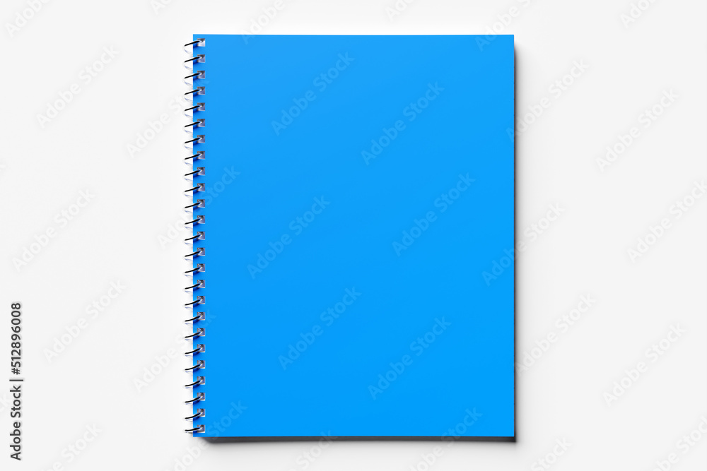 Realistic closed blue notebook. Vertical blank notebook with metallic silver spiral. Organizer or diary mockup on white isolated background. Realistic closed blue notebook. Vertical blank notebook with metallic silver spiral. Organizer or diary mockup on white isolated background.