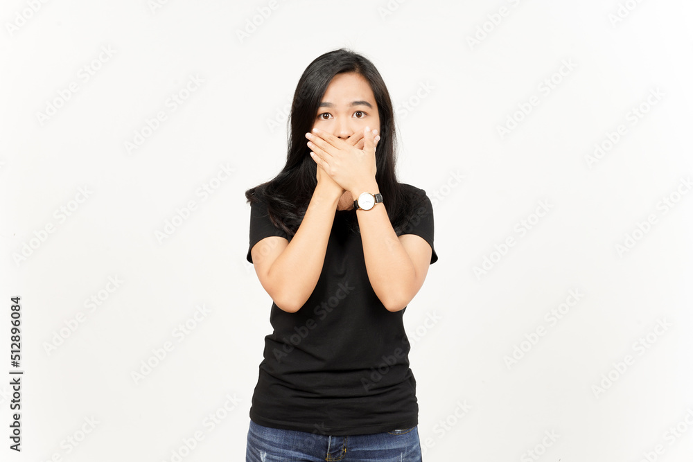 Shocked and Covering Mouth of Beautiful Asian Woman Isolated On White Background Shocked and Covering Mouth of Beautiful Asian Woman Isolated On White Background