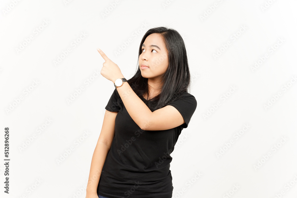 Showing Product and Pointing Side of Beautiful Asian Woman Isolated On White Background Showing Product and Pointing Side of Beautiful Asian Woman Isolated On White Background