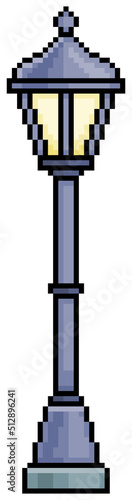 Pixel art park lamp post. Urban furniture vector icon for 8bit game on white background
