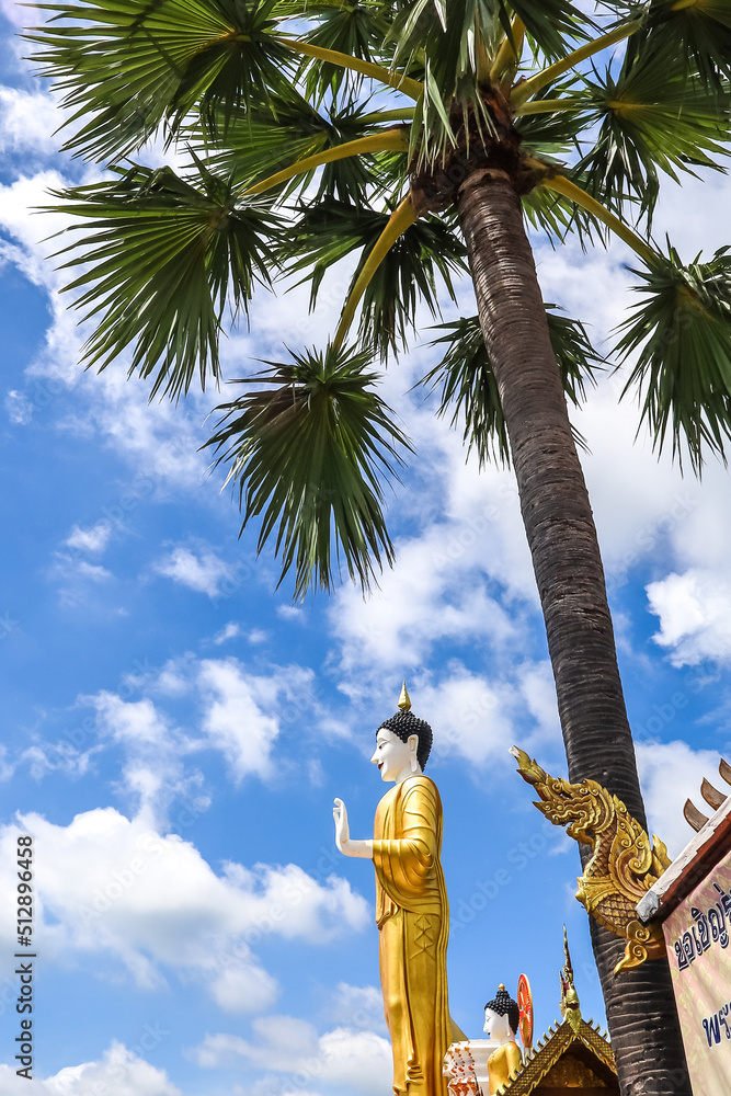 Fototapeta premium Mae Hia,Chiang Mai,Northern Thailand on Septemmber 13,2019:Standing Buddha Statue at Wat Phra That Doi Kham.
