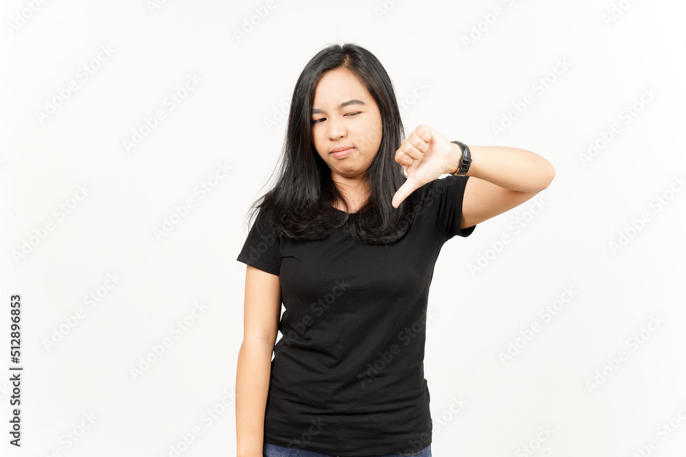Showing thumbs down of Beautiful Asian Woman Isolated On White Background Showing thumbs down of Beautiful Asian Woman Isolated On White Background