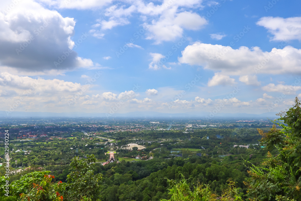 Obraz premium The scenery of Chiang Mai town as seen from Wat Phra That Doi Kham,Chiang Mai province,Northern Thailand.