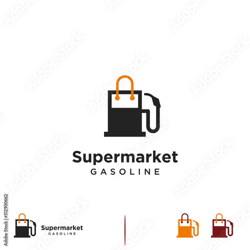 supermarket gasoline logo, gas pump combine with shopping bag logo icon