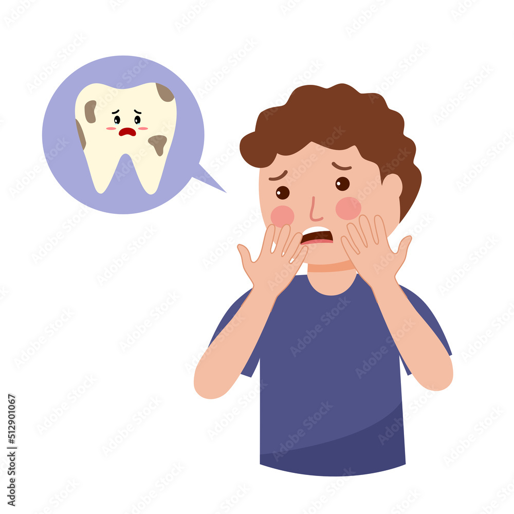 Boy child having toothache painful character in flat design. Dental problem and treatment concept. Boy child having toothache painful character in flat design. Dental problem and treatment concept.
