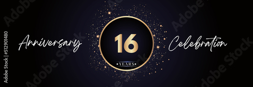 16th years anniversary celebration for brochure, banner, happy birthday, wedding, greetings, ceremony, graduation, invitation card. 16 Year Anniversary Template Design Vector.