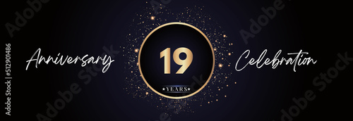 19th years anniversary celebration for brochure, banner, happy birthday, wedding, greetings, ceremony, graduation, invitation card. 19 Year Anniversary Template Design Vector.