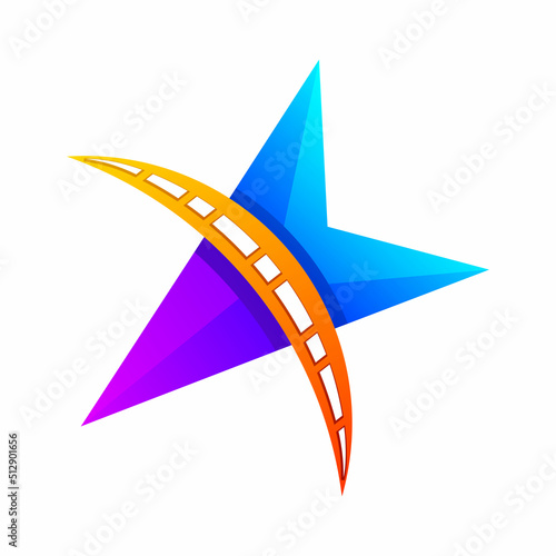 colorful star and road gradient logo design