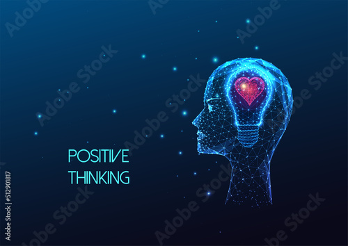 Concept of positive thinking, positive psychology, empathy with heart shape inside of human head