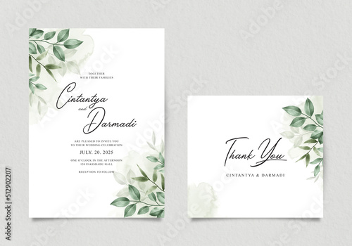 Wedding invitation set with green leaves
