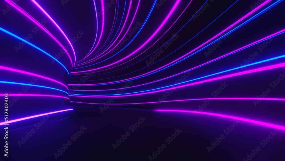 Fototapeta premium 3d render of flash neon and light glowing on dark scene. Speed light moving lines.