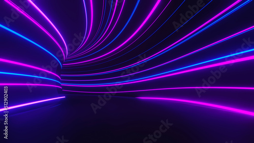 Fototapeta Naklejka Na Ścianę i Meble -  3d render of flash neon and light glowing on dark scene. Speed light moving lines.