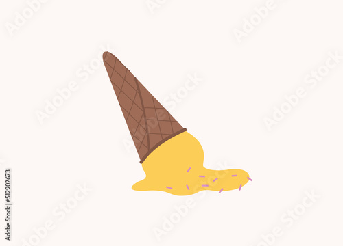 One Melted Ice Cream Cone Dropped On Floor.