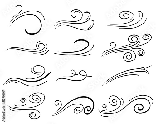 doodle wind blow, gust design isolated on white background. vector hand drawn illustration