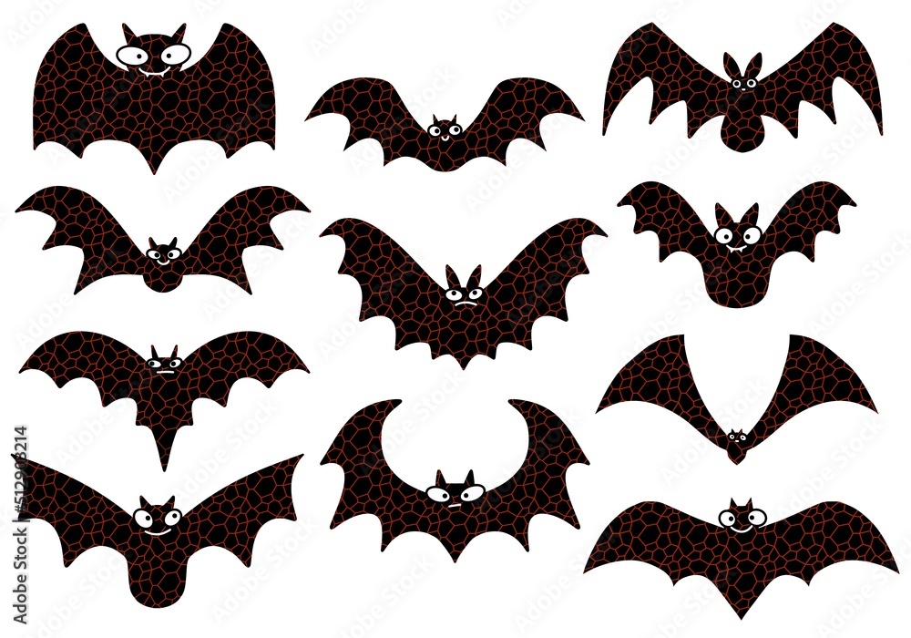 Naklejka premium Set with Halloween bats for stickers and cards and gifts and fabrics and hobbies and wrapping paper